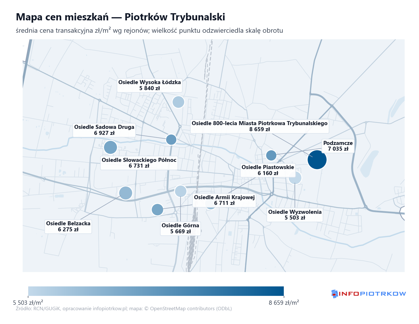 Mapa cen mieszkań - Piotrków Trybunalski