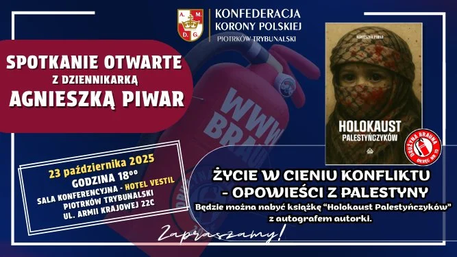 Obrazek przedstawia grafikę promocyjną wydarzenia Spotkanie autorskie z Agnieszką Piwar w Piotrkowie Trybunalskim