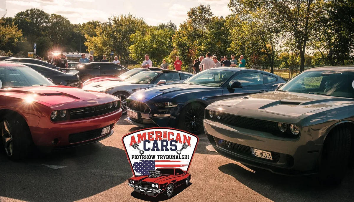 Grafika promocyjna wydarzenia American CARS Piotrków Tryb – spot nad Bugajem
