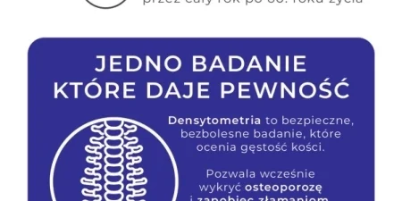 Grafika promocyjna wydarzenia Bezpłatne badania densytometryczne dla seniorów i prelekcja o osteoporozie