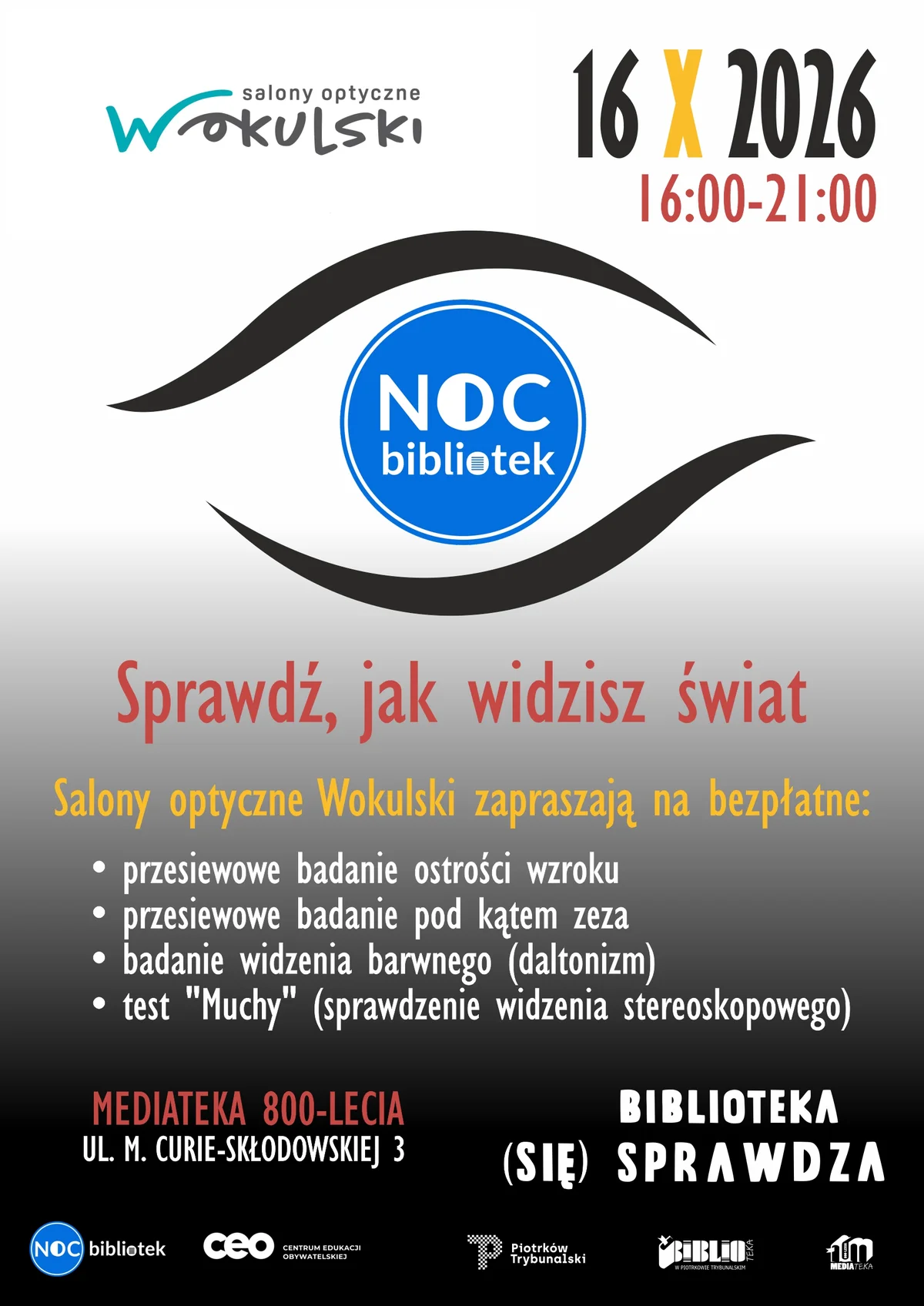 Grafika promocyjna wydarzenia Bezpłatne badania wzroku – Noc Bibliotek