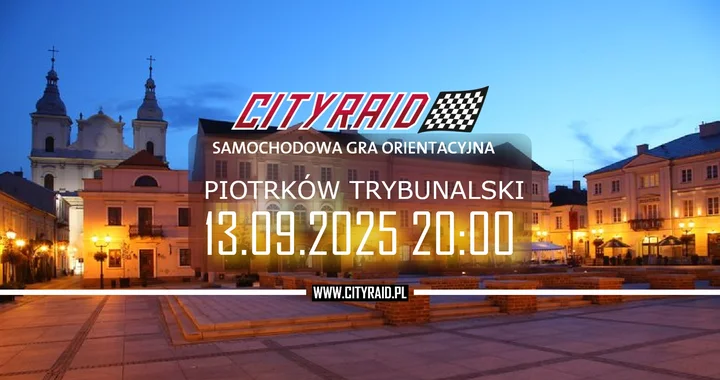 Obrazek przedstawia grafikę promocyjną wydarzenia Samochodowa gra orientacyjna CITYRAID w Piotrkowie Trybunalskim