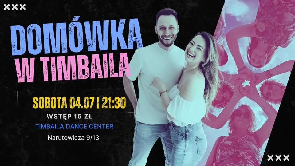 Grafika promocyjna wydarzenia Domówka w Timbaila w Piotrkowie Trybunalskim – taneczna noc z salsą i bachatą
