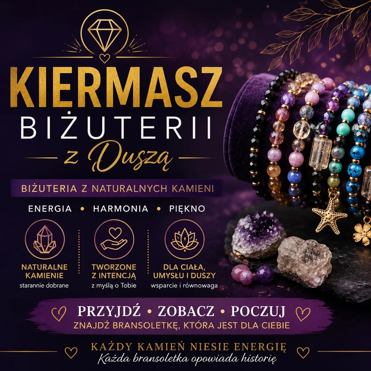 Grafika promocyjna wydarzenia Kiermasz biżuterii z kamieni naturalnych Biżuteria z Duszą w Piotrkowie Trybunalskim