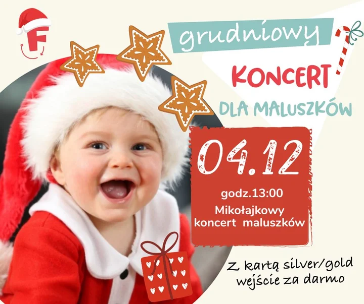 Grafika promocyjna wydarzenia Koncert dla maluszków w Fikołkach — muzyczna opowieść wigilijna dla najmłodszych