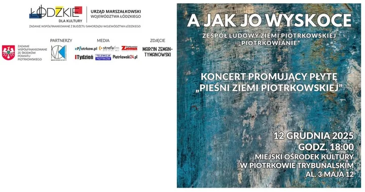 Grafika promocyjna wydarzenia Koncert „A jak jo wyskoce” — premiera płyty „Pieśni Ziemi Piotrkowskiej”