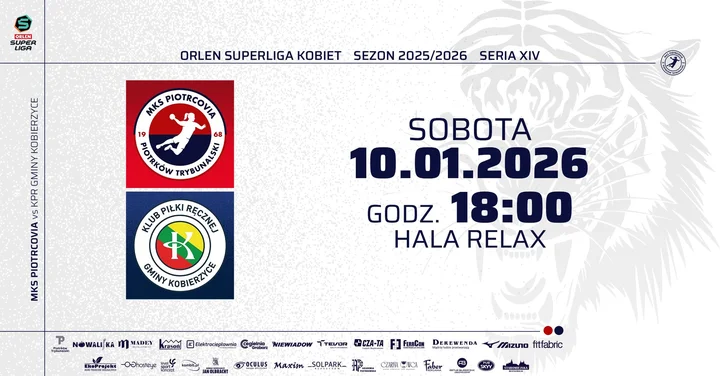 Grafika promocyjna wydarzenia MKS PIOTRCOVIA vs KPR GMINY KOBIERZYCE — mecz ligowy 10 stycznia 2026
