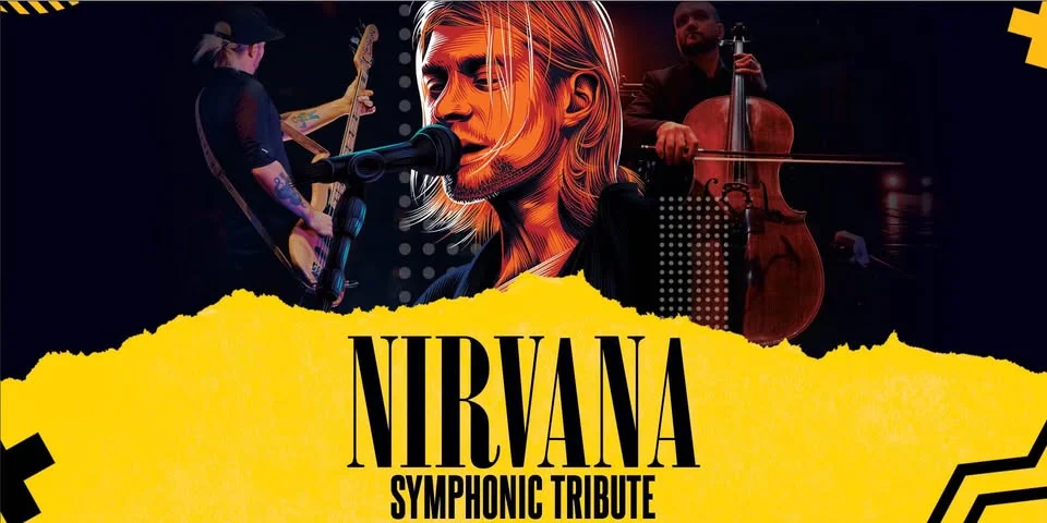 Grafika promocyjna wydarzenia Nirvana Symphonic Tribute w Piotrkowie Trybunalskim – rockowe klasyki w symfonicznej odsłonie