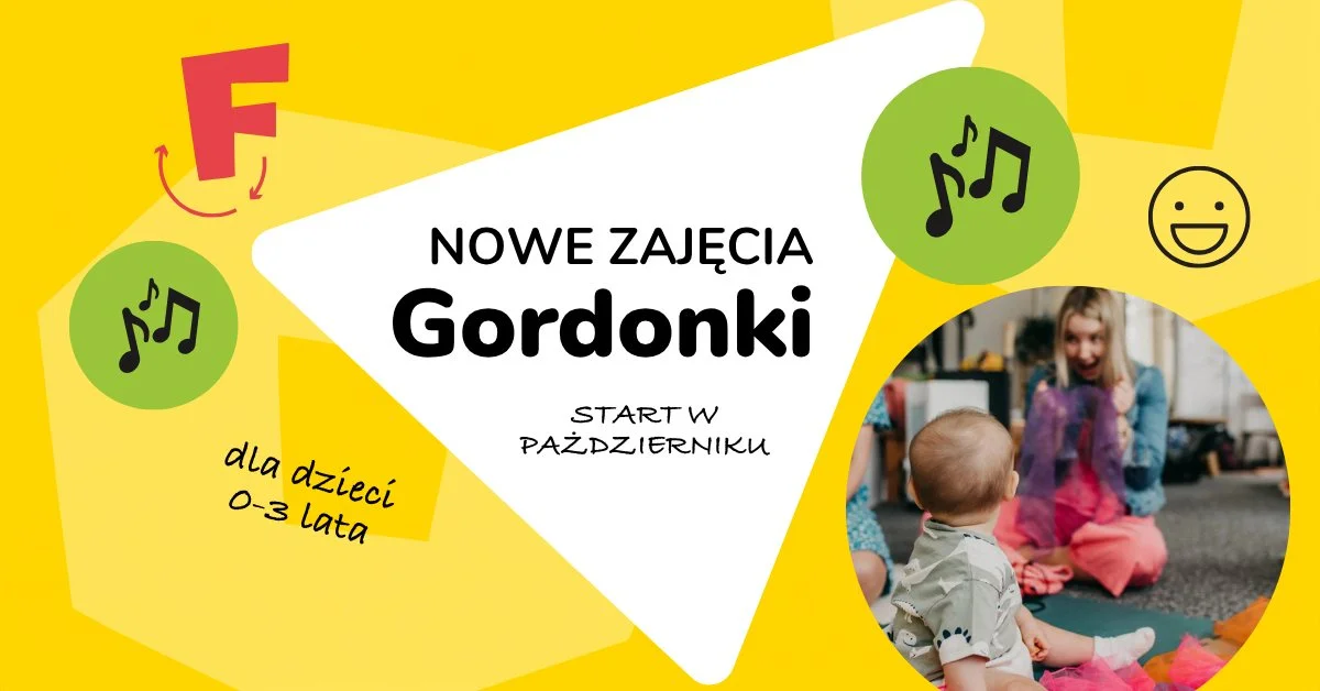 Grafika promocyjna wydarzenia Gordonki w Fikołkach – muzyczne zajęcia