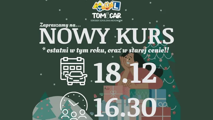 Grafika promocyjna wydarzenia Nowy kurs prawa jazdy kat. B — start 18 grudnia 2025