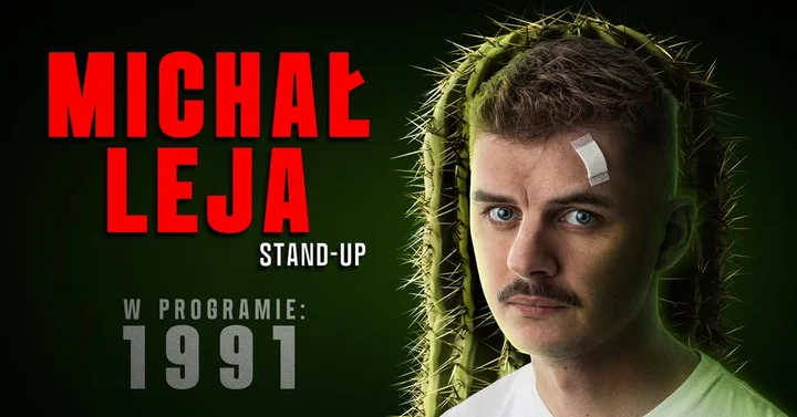 Obrazek przedstawia grafikę promocyjną wydarzenia Stand-up Michała Lei: „1991” w Piotrkowie Trybunalskim
