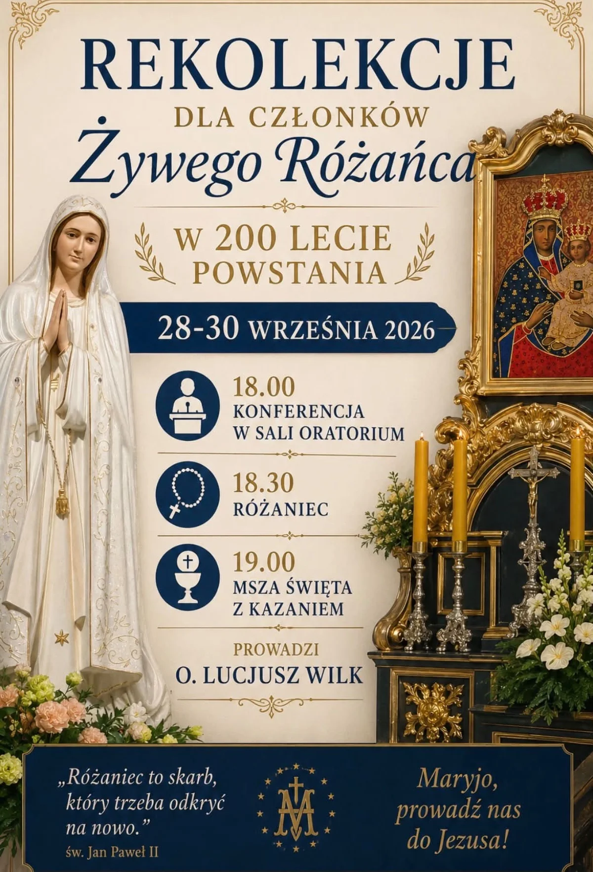 Grafika promocyjna wydarzenia Rekolekcje różańcowe w Piotrkowie