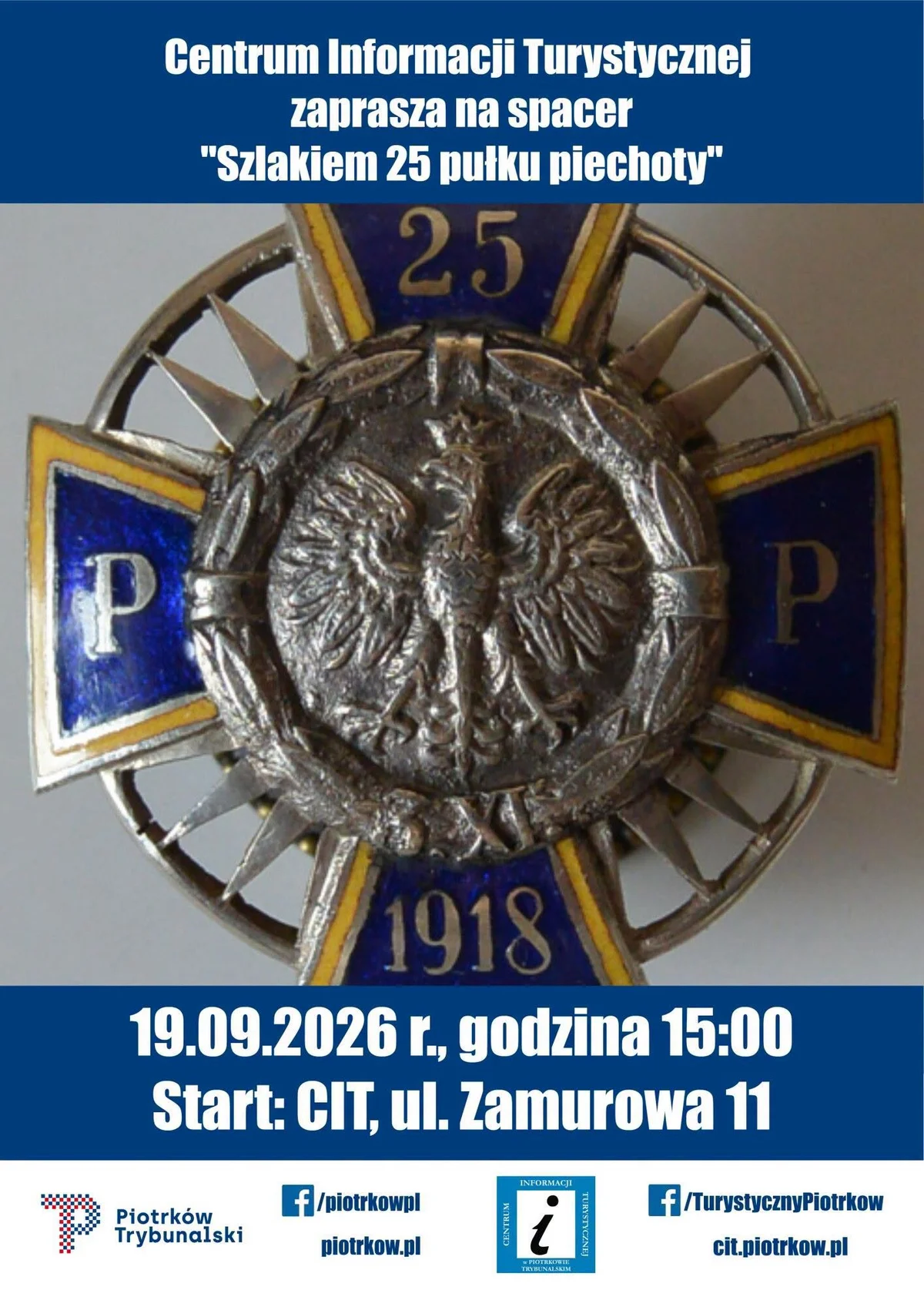 Grafika promocyjna wydarzenia Spacer z CIT szlakiem 25. pułku piechoty