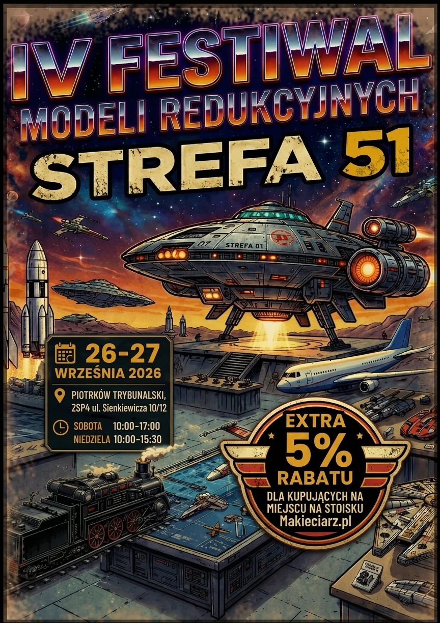 Grafika promocyjna wydarzenia Strefa 51: festiwal modeli w Piotrkowie