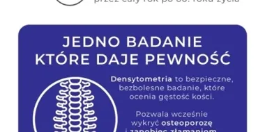 Grafika promocyjna wydarzenia Bezpłatne badania densytometryczne dla seniorów i prelekcja o osteoporozie