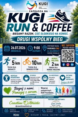 Grafika promocyjna wydarzenia KUGI Run & Coffee – drugi wspólny bieg