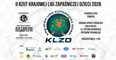 Grafika promocyjna wydarzenia II Rzut Krajowej Ligi Zapaśniczej Dzieci 2026 w Piotrkowie Trybunalskim