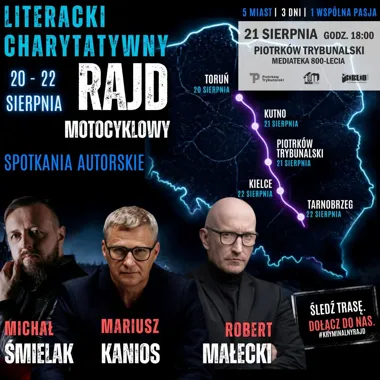 Grafika promocyjna wydarzenia Literacki Charytatywny Rajd Motocyklowy