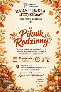 Grafika promocyjna wydarzenia Piknik Rodzinny na osiedlu „Przyszłość”