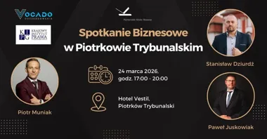 Grafika promocyjna wydarzenia Spotkanie Biznesowe w Piotrkowie Trybunalskim — networking i praktyczne prelekcje