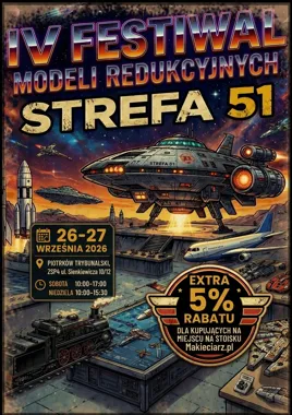 Grafika promocyjna wydarzenia Strefa 51: festiwal modeli w Piotrkowie