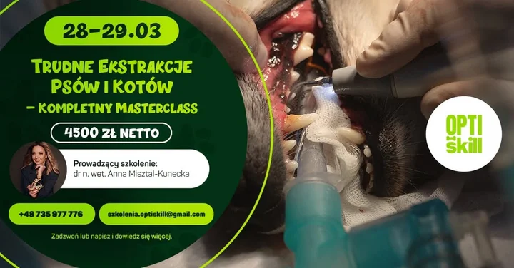 Grafika promocyjna wydarzenia TRUDNE EKSTRAKCJE U PSÓW I KOTÓW – KOMPLETNY MASTERCLASS
