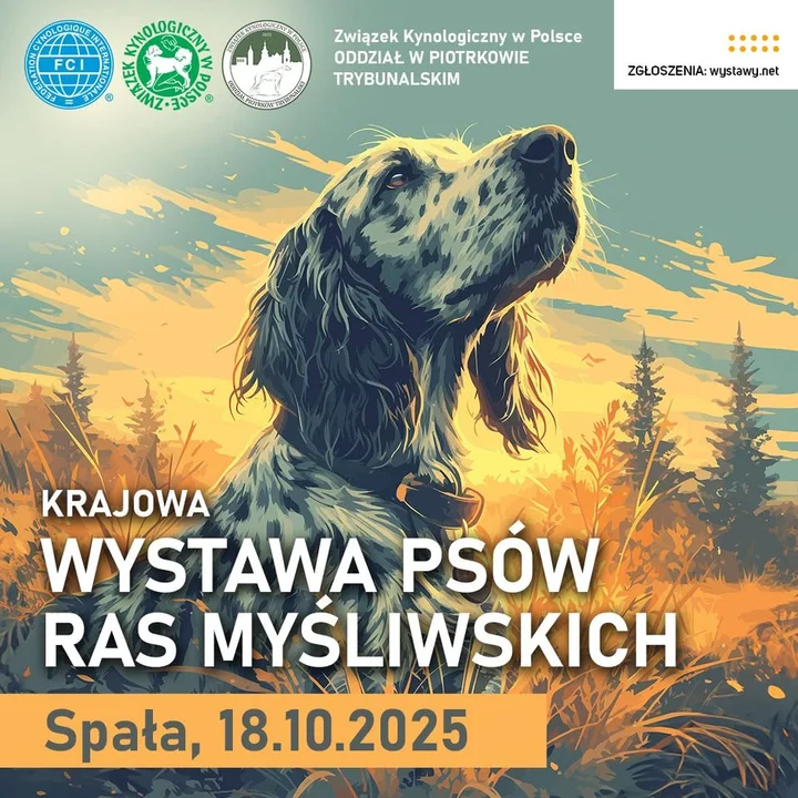 Obrazek przedstawia grafikę promocyjną wydarzenia Wystawa psów ras myśliwskich w Spale — 18 października 2025