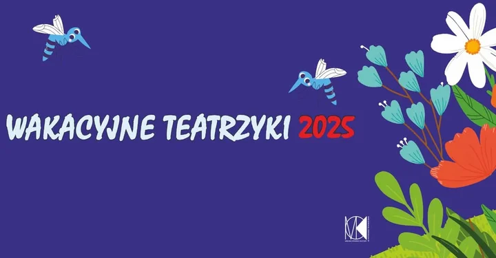 Obrazek przedstawia grafikę promocyjną wydarzenia Letnie spektakle dla dzieci w Amfiteatrze Miejskim