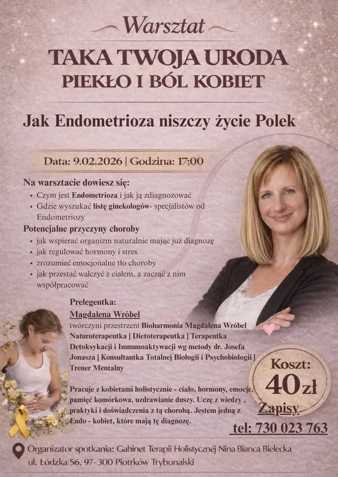 Grafika promocyjna wydarzenia TAKA TWOJA URODA. PIEKŁO I BÓL KOBIET — warsztat o endometriozie