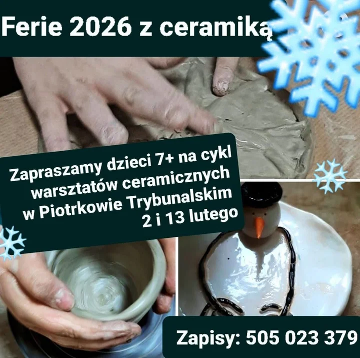 Grafika promocyjna wydarzenia Warsztaty ceramiczne dla dzieci w Ferie — zimowe spotkania z gliną