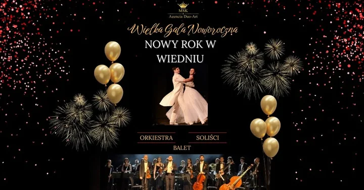 Obrazek przedstawia grafikę promocyjną wydarzenia Koncert sylwestrowy w stylu wiedeńskim — Piotrków Trybunalski, 14 stycznia 2026