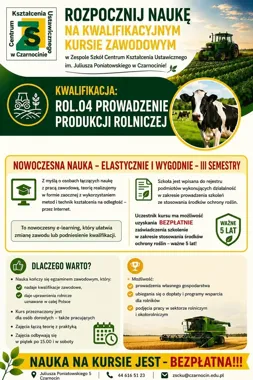 Bezpłatny kurs rolniczy w Czarnocinie. Nauka także dla osób pracujących